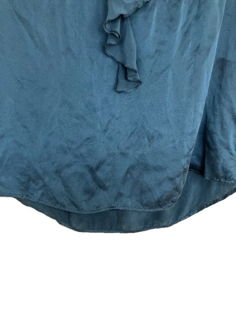 Anthropologie Silk Sleeve Blouse Ruffle Neckline Teal Green Women's Medium - Picture 4 of 9